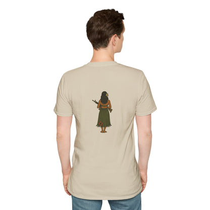 2-sided, Hula Girl Packin' Heat Light colors Unisex T-Shirt by theGreenDragonTavern.shop