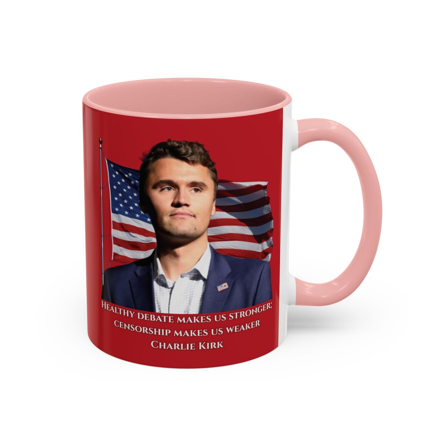 Charlie Kirk, Healthy Debate Red Accent Mug by theGreenDragonTavern.shop