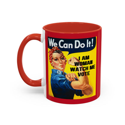 I Am Woman Watch Me Vote Rosie Red Accent Mug by theGreenDragonTavern.shop