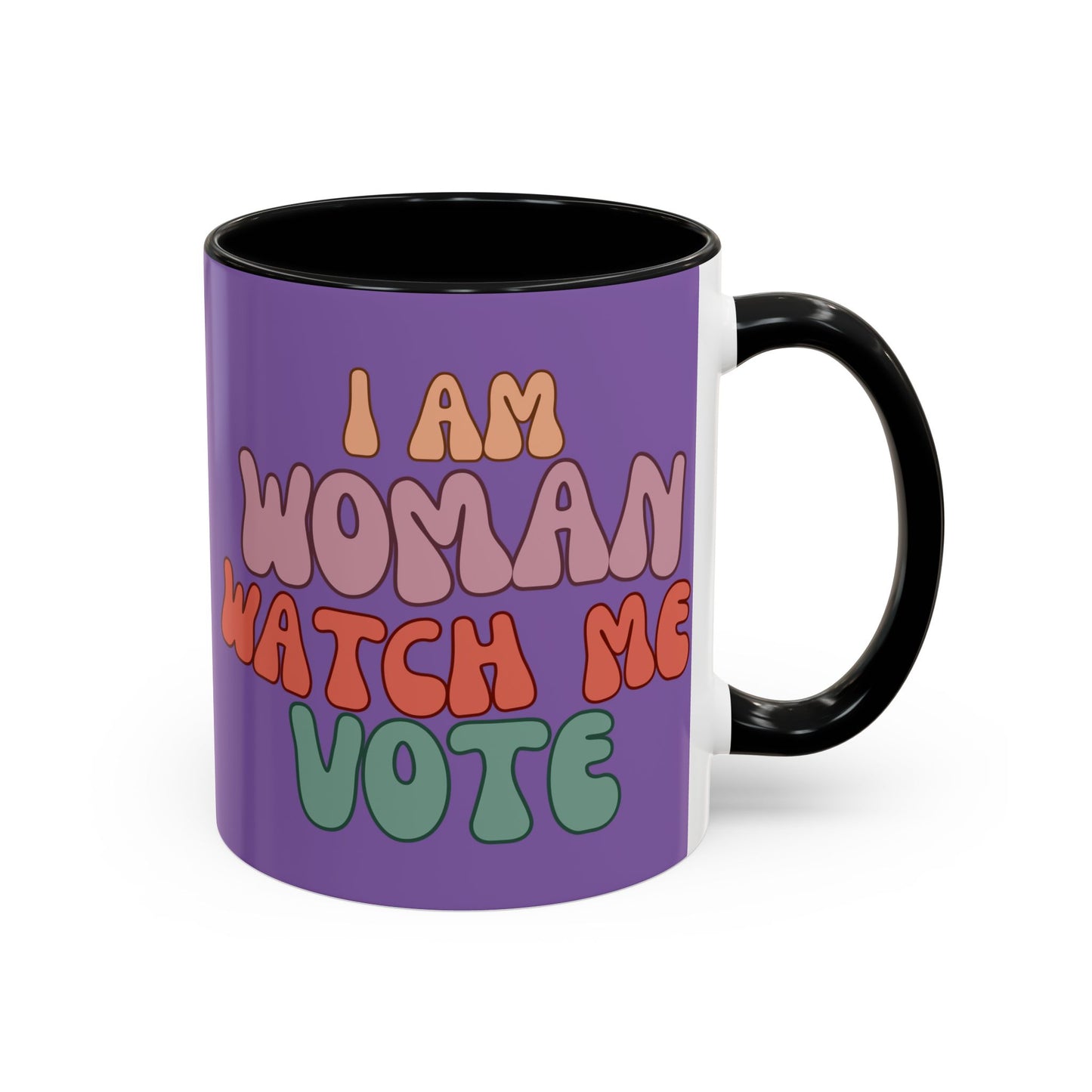 I Am Woman Watch Me Vote Purple Accent Mug by theGreenDragonTavern.shop