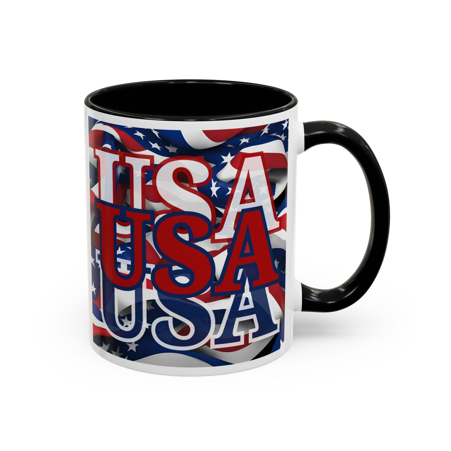 USA Red font Center Patriot White Accent Mug by theGreenDragonTavern.shop