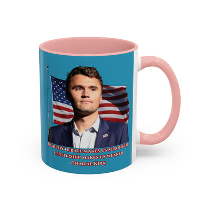 Charlie Kirk, Healthy Debate Turquoise Accent Mug by theGreenDragonTavern.shop