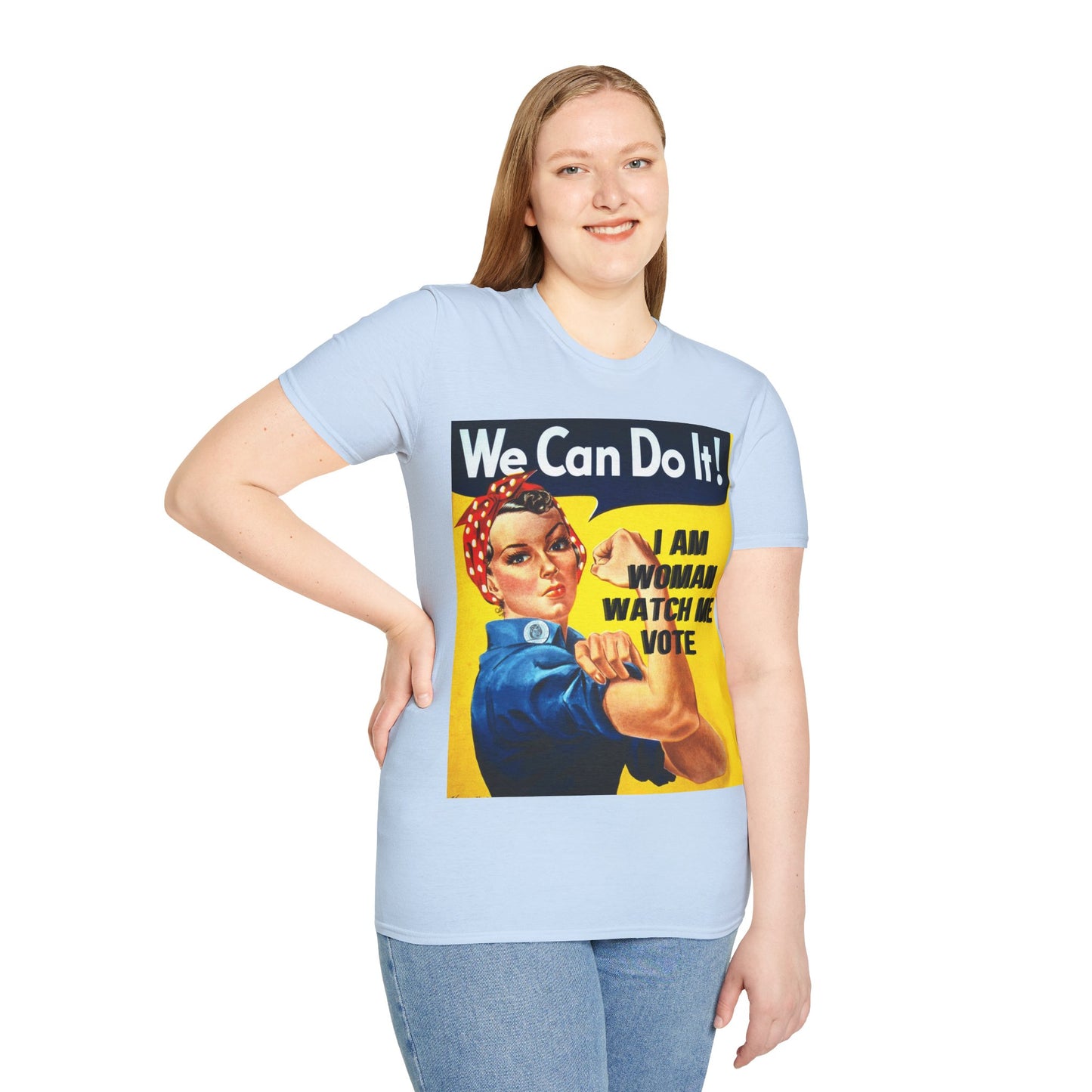 I Am Woman Watch Me Vote Rosie Light colors Unisex T-Shirt by theGreenDragonTavern.shop