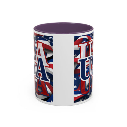 USA Blue font Center Patriot White Accent Mug by theGreenDragonTavern.shop