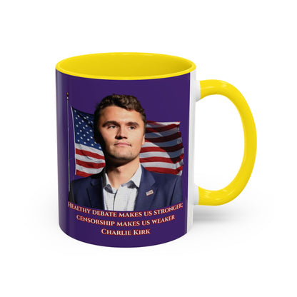 Charlie Kirk, Healthy Debate Purple Accent Mug by theGreenDragonTavern.shop