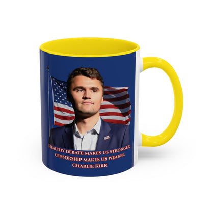 Charlie Kirk, Healthy Debate Blue Accent Mug by theGreenDragonTavern.shop