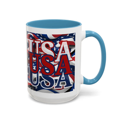 USA Red font Center Patriot White Accent Mug by theGreenDragonTavern.shop