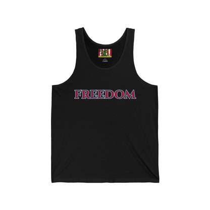 Freedom, Red font Unisex Jersey Tank Top by theGreenDragonTavern.shop