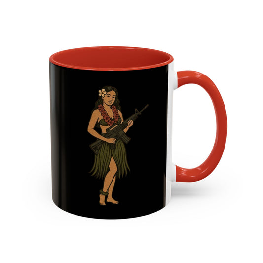 Hula Girl Packin' Heat Black Accent Mug by theGreenDragonTavern.shop