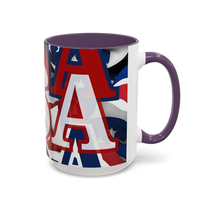 USA! USA! USA White font Patriot Black Accent Mug by theGreenDragonTavern.shop