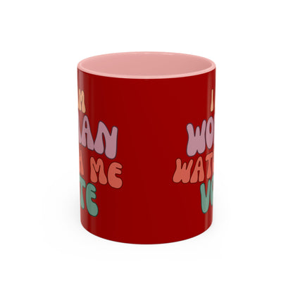 I Am Woman Watch Me Vote Red Accent Mug by theGreenDragonTavern.shop