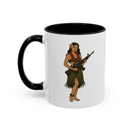 Hula Girl Packin' Heat White Accent Mug by theGreenDragonTavern.shop