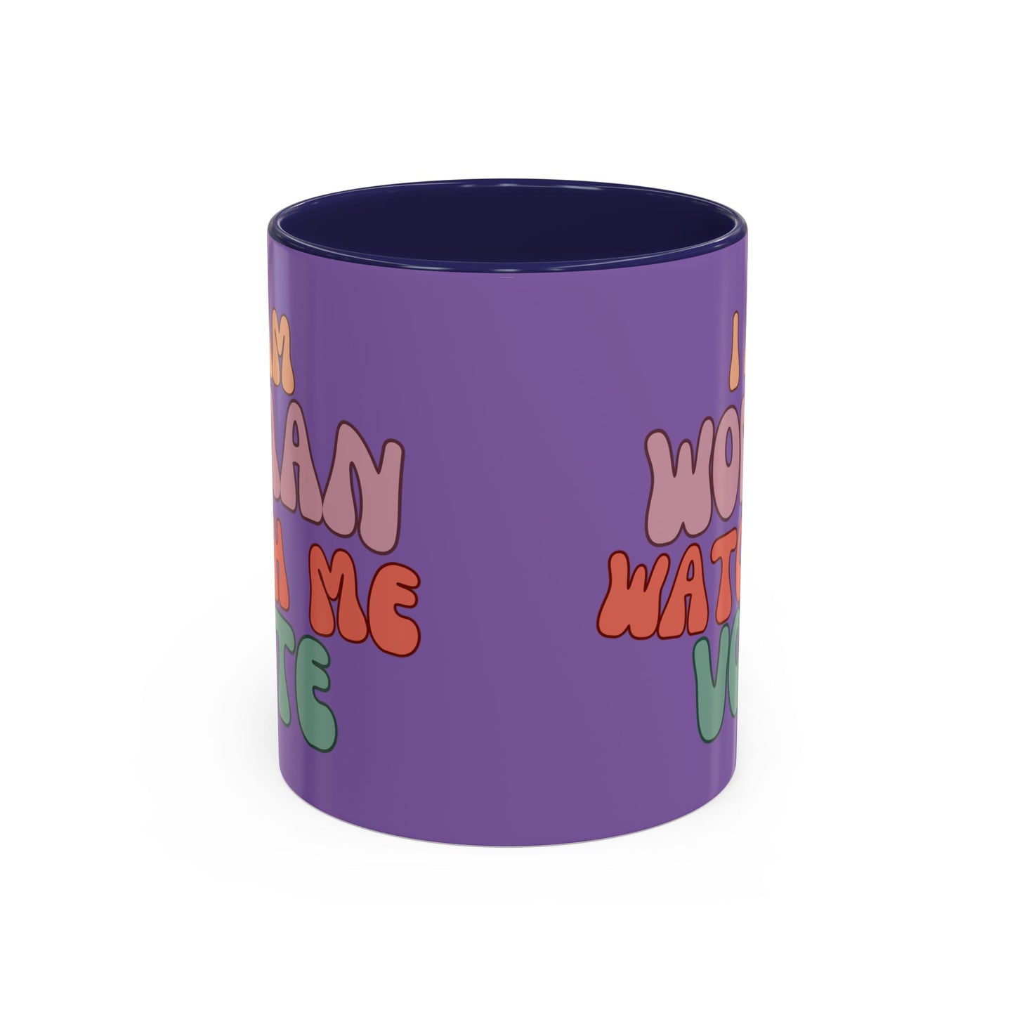 I Am Woman Watch Me Vote Purple Accent Mug by theGreenDragonTavern.shop