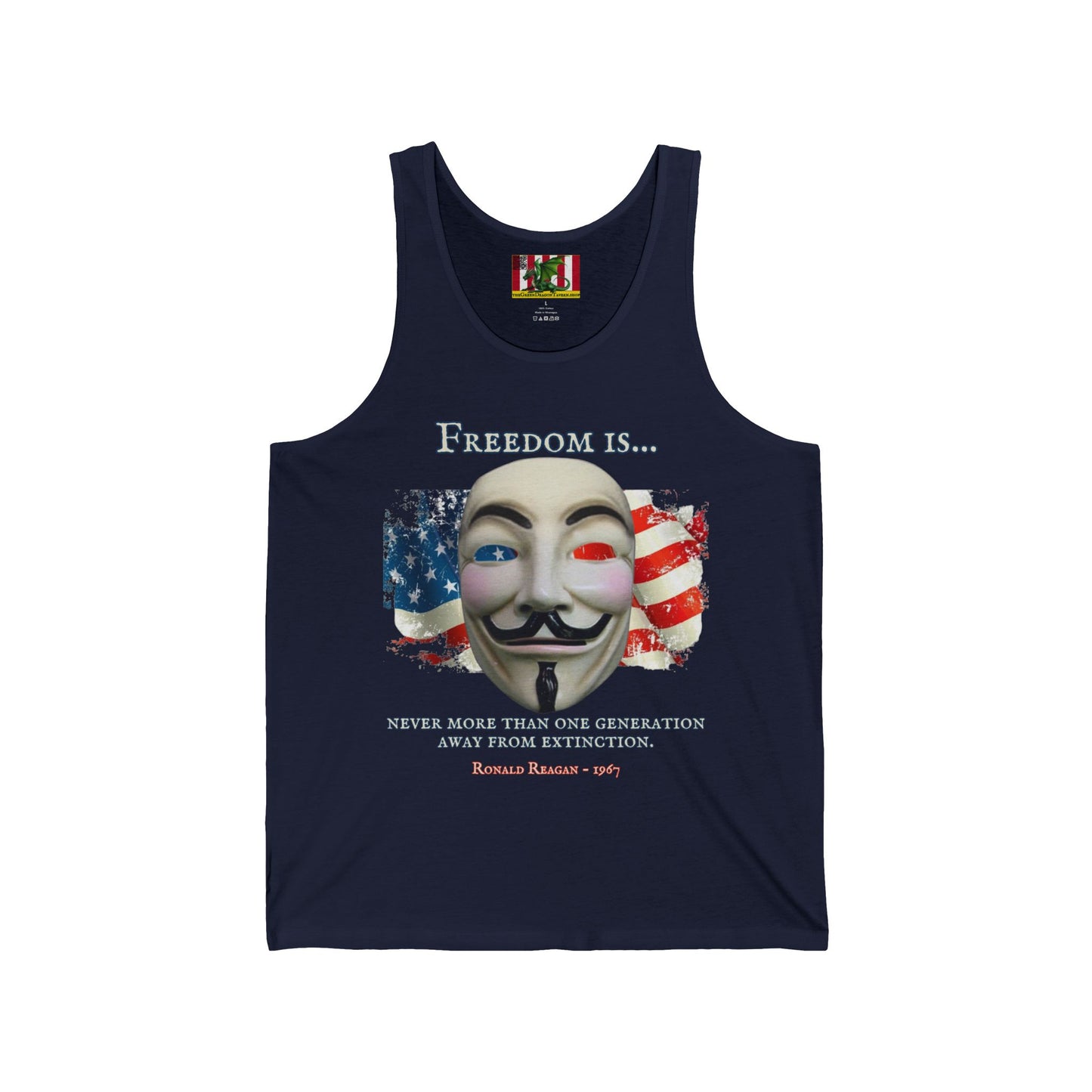 Ronald Reagan Freedom Vendetta Unisex Jersey Tank Top by theGreenDragonTavern.shop