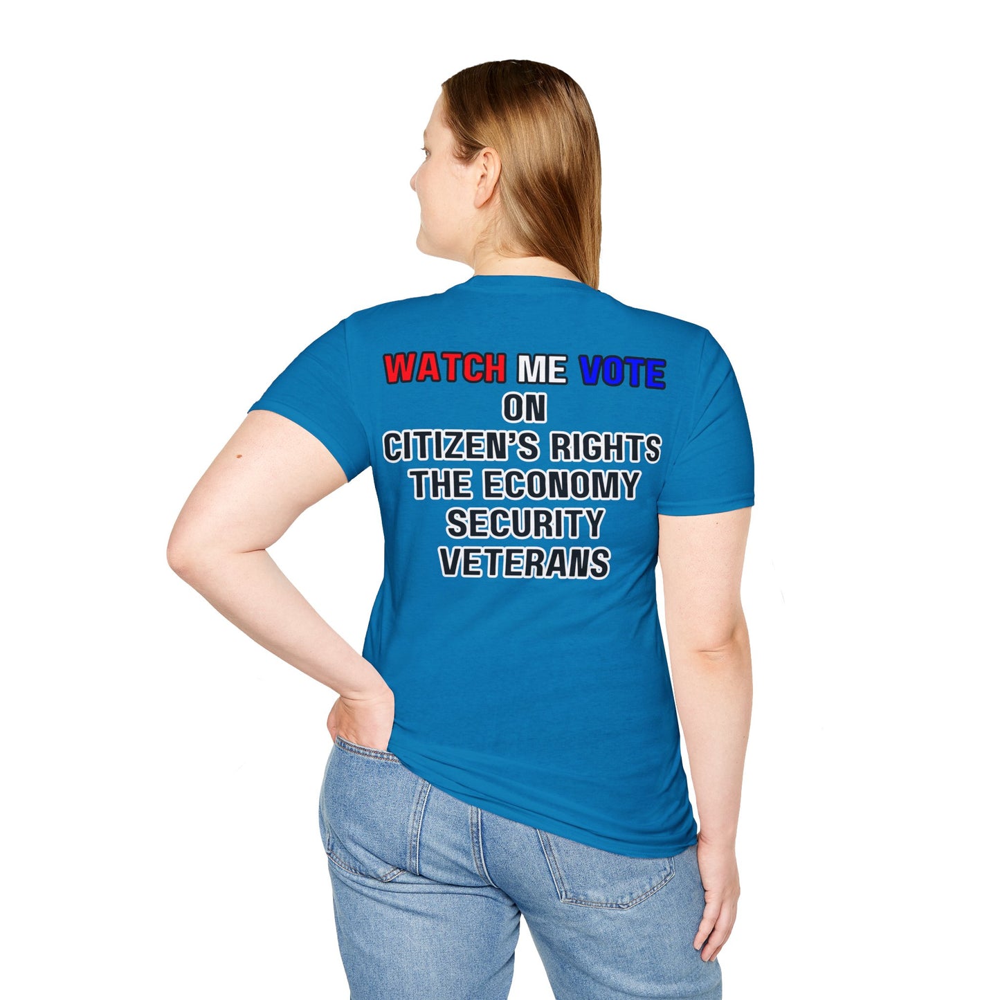 2-sided I Am Woman Watch Me Vote DKcolors Rosie Unisex T-Shirt by theGreenDragonTavern.shop