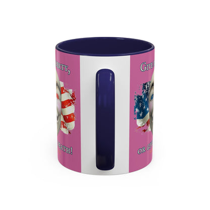 Vendetta, "Give me liberty, or give me death!" Pink Accent Mug by theGreenDragonTavern.shop