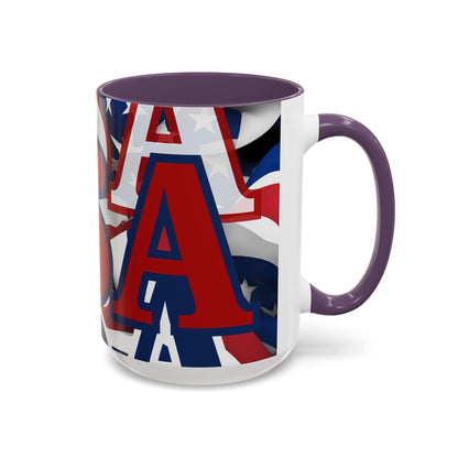 USA! USA! USA Red font Patriot Black Accent Mug by theGreenDragonTavern.shop