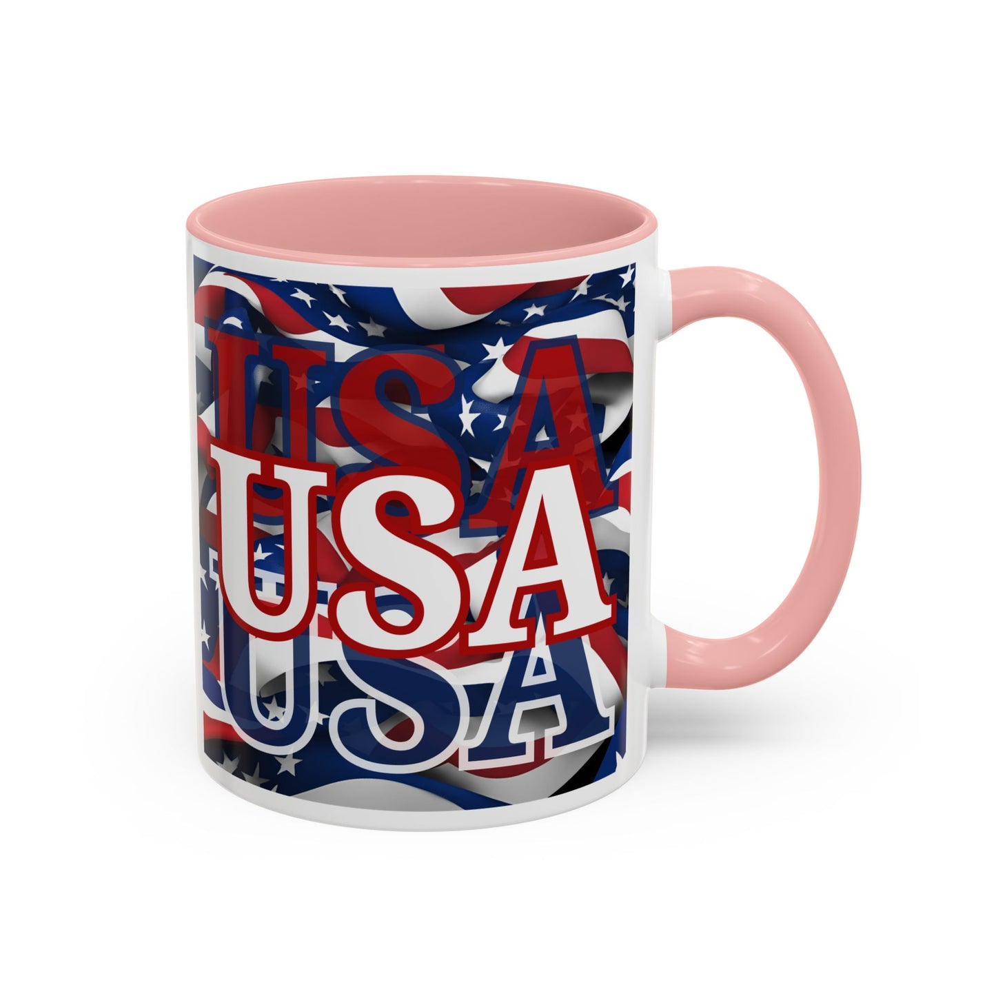 USA White font Center Patriot White Accent Mug by theGreenDragonTavern.shop