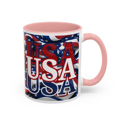 USA White font Center Patriot White Accent Mug by theGreenDragonTavern.shop