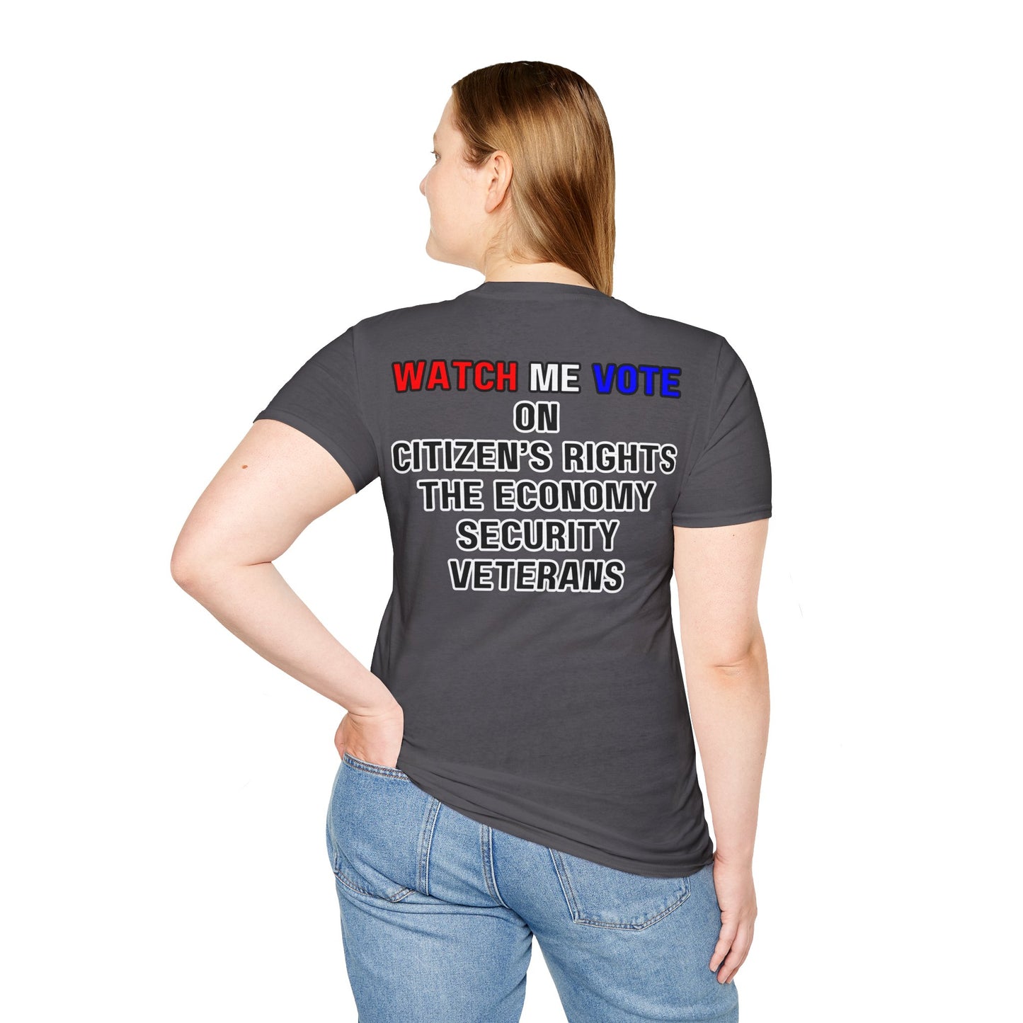 2-sided I Am Woman Watch Me Vote DKcolors Rosie Unisex T-Shirt by theGreenDragonTavern.shop