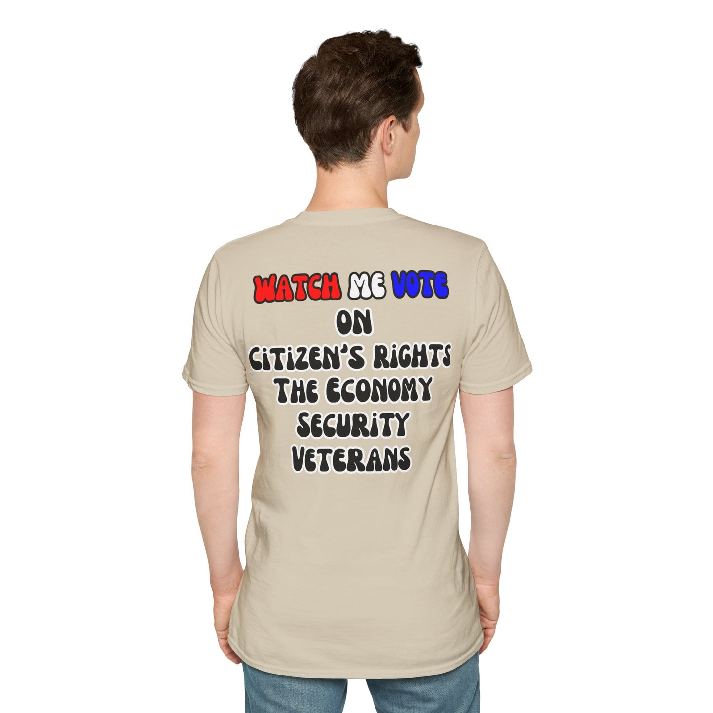 2-sided, I Am Woman Watch Me Vote Light colors Unisex T-Shirt by theGreenDragonTavern.shop