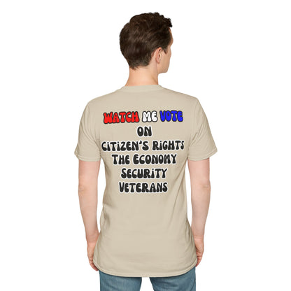 2-sided, I Am Woman Watch Me Vote Light colors Unisex T-Shirt by theGreenDragonTavern.shop