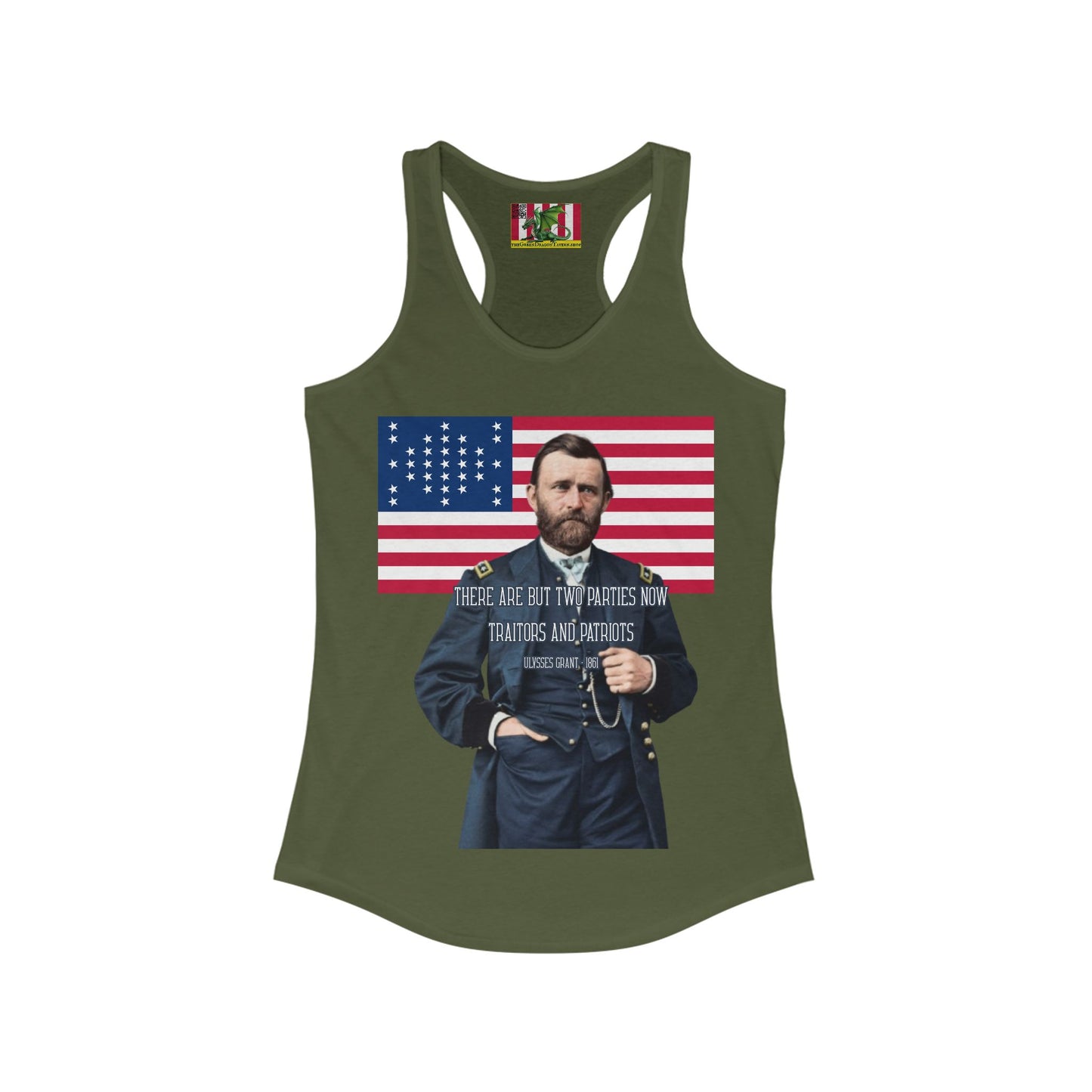"Traitors and Patriots" Ulysses Grant Women's Racerback Tank Top by theGreenDragonTavern.shop