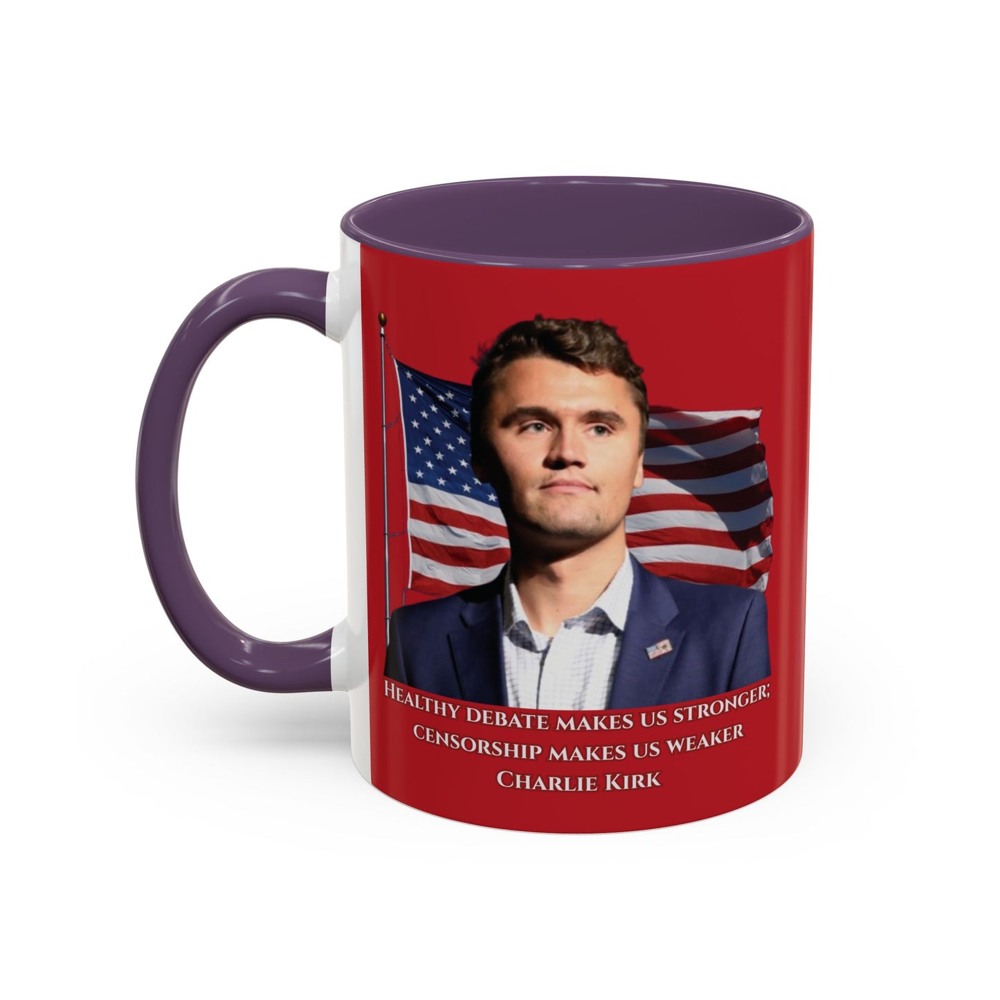 Charlie Kirk, Healthy Debate Red Accent Mug by theGreenDragonTavern.shop