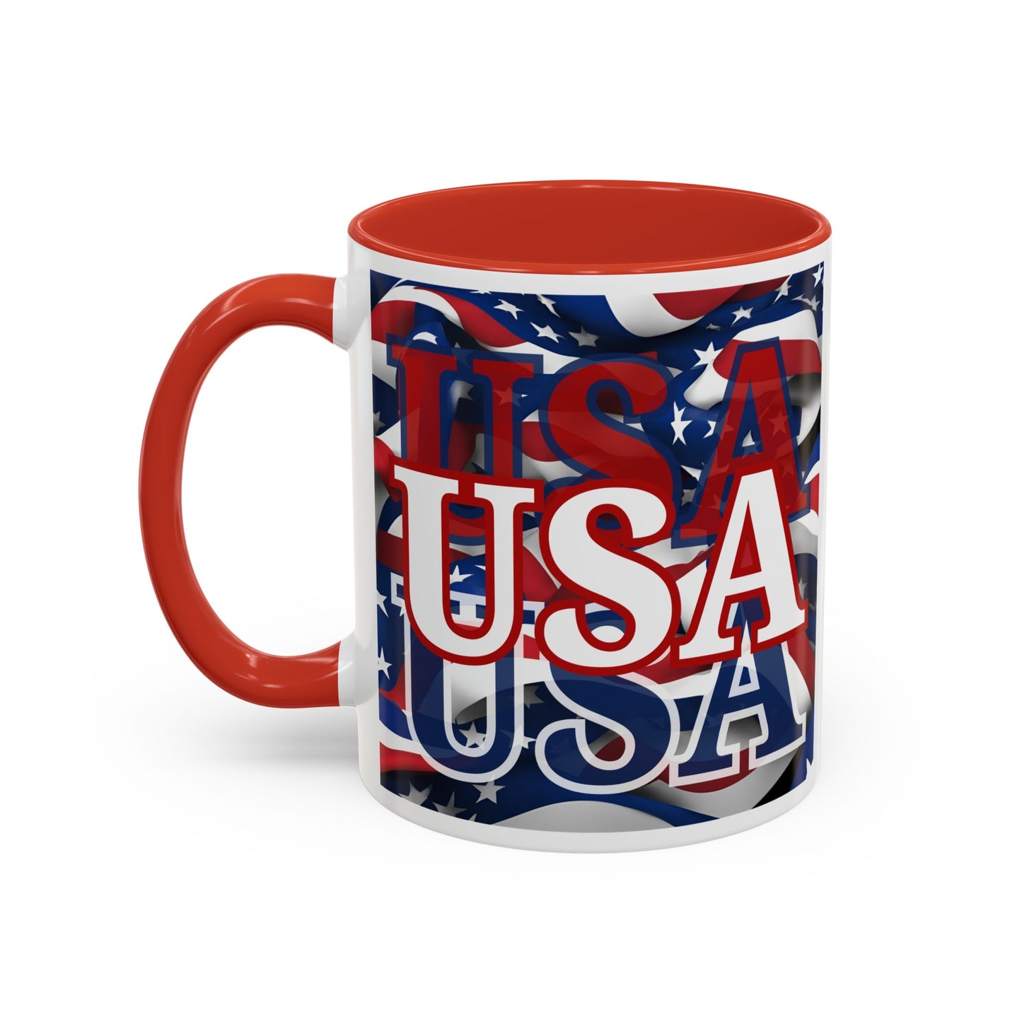 USA White font Center Patriot White Accent Mug by theGreenDragonTavern.shop