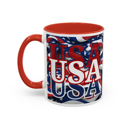 USA White font Center Patriot White Accent Mug by theGreenDragonTavern.shop