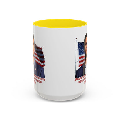 Charlie Kirk, Healthy Debate White Accent Mug by theGreenDragonTavern.shop