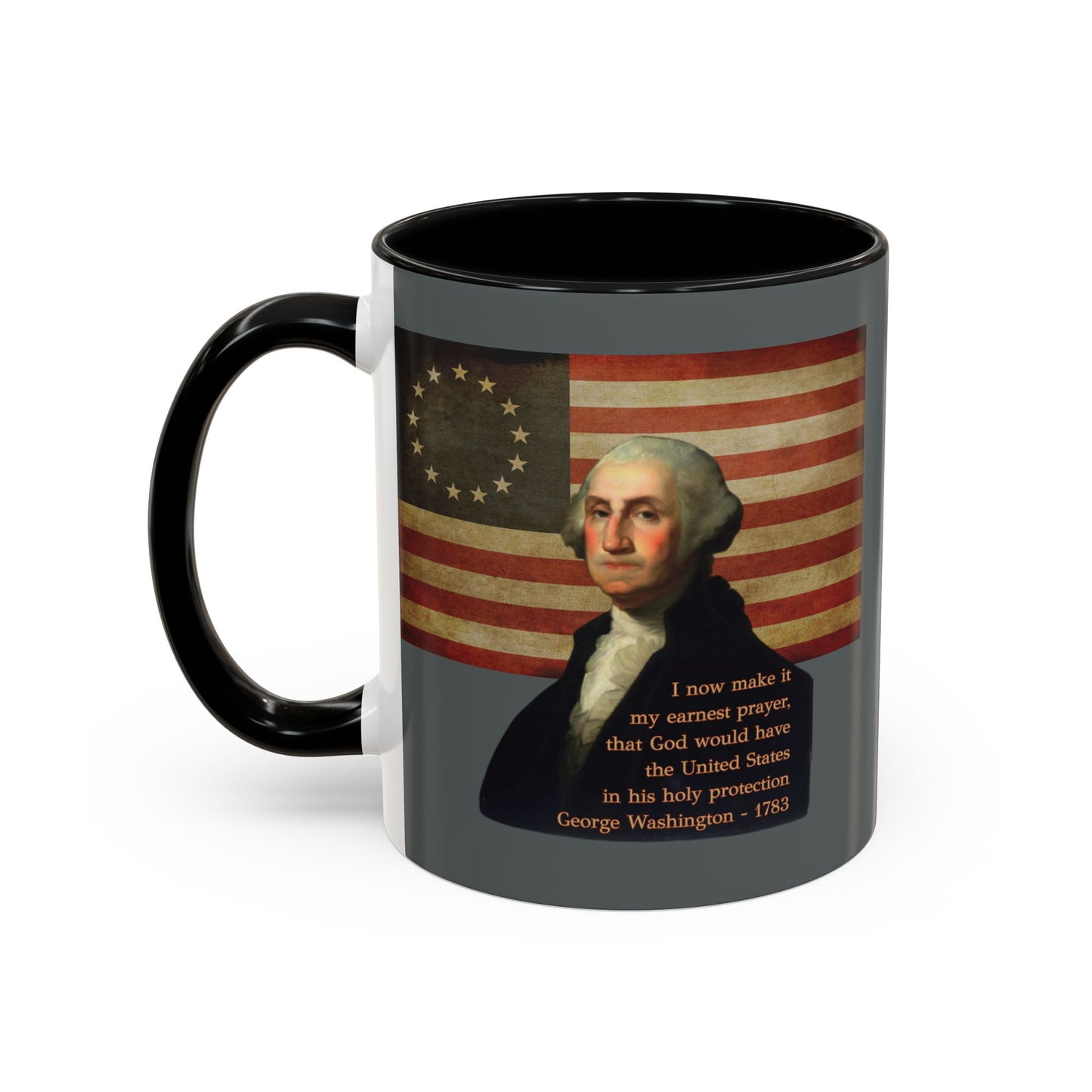 Washington's Earnest Prayer Grey Accent Mug by theGreenDragonTavern.shop